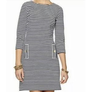 Lilly Pulitzer Dress Women’s Small Navy White Stripe Knee Length 3/4 Sleeve